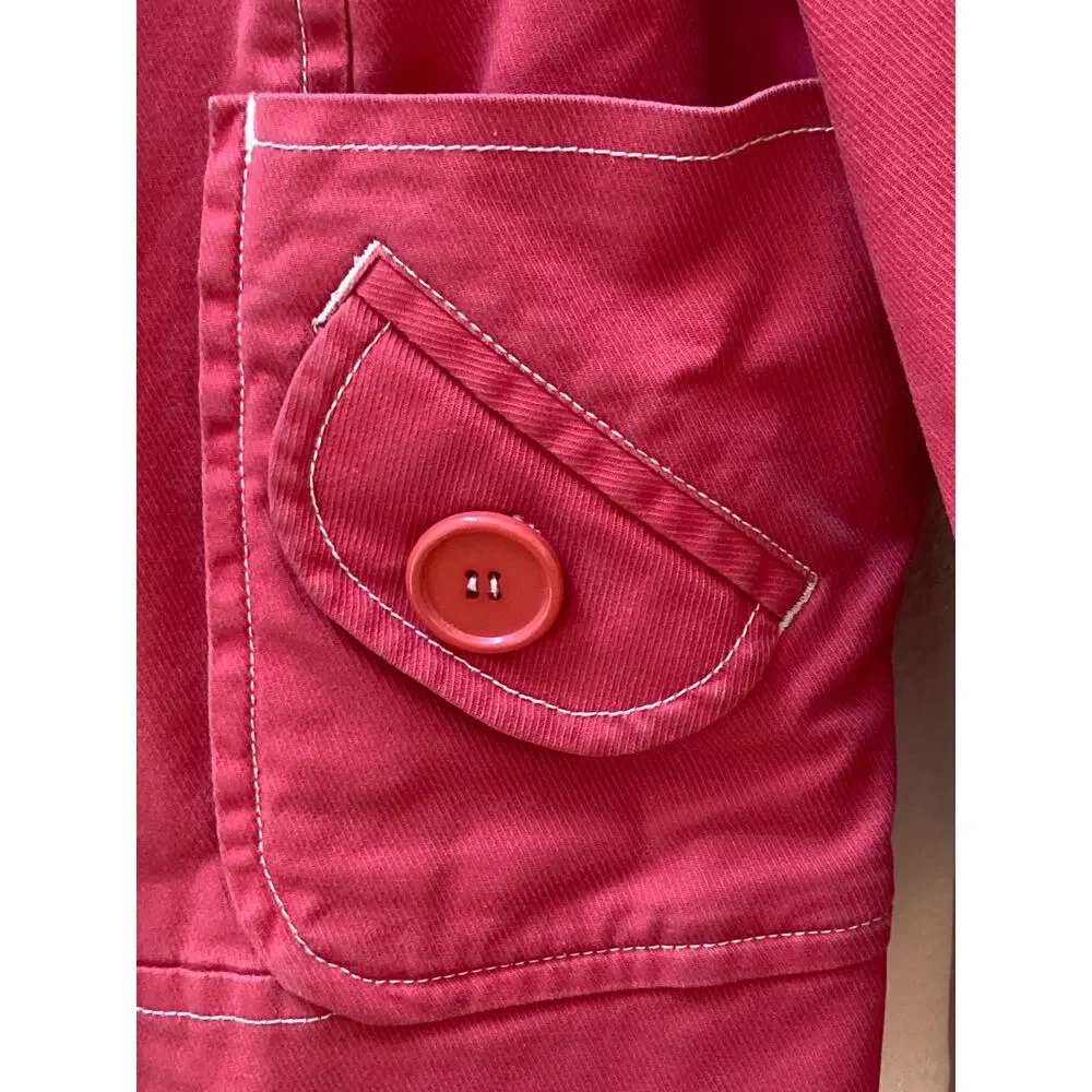 Anthropologie Sitwell ~ Moto Jean Jacket Bright Redish Pink Buttons ~ Sz 10 - Picture 7 of 9
